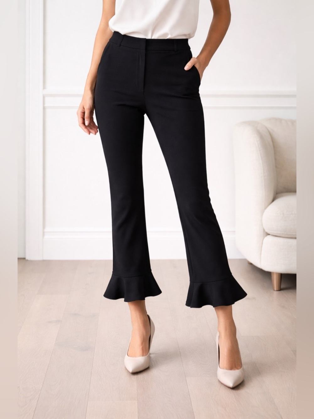 Express Black Cropped Ruffle Hem Pants